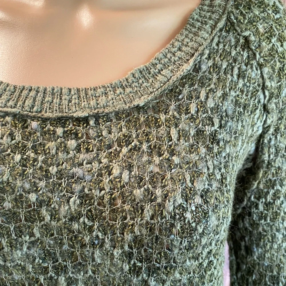 Free People size XS forest green boho knit wool mix sweater